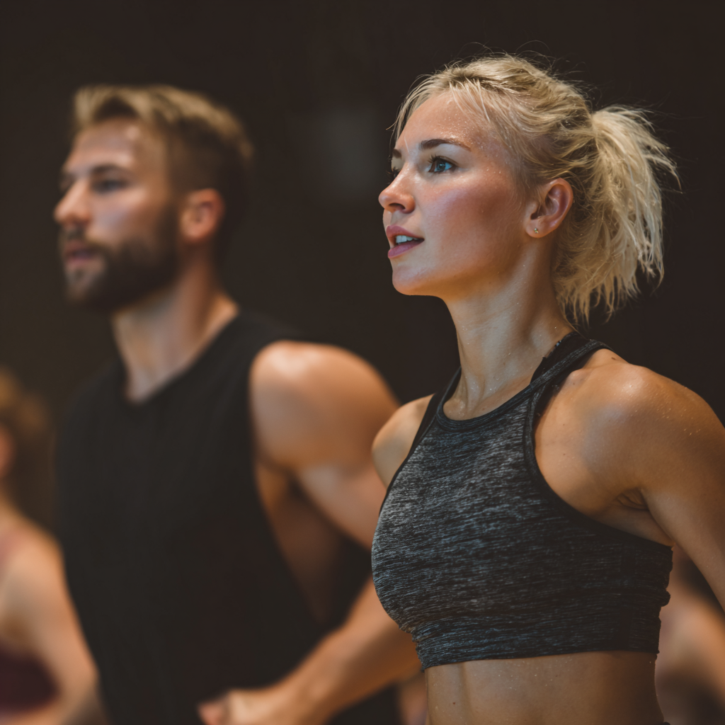 Ukrainian fitness enthusiasts of different ages performing functional strength exercises with proper form in a well-lit gym setting